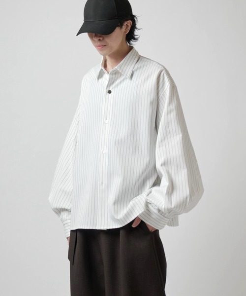 Lui's(ルイス)の「【Neucon/ニューコン】BALLOON SLEEVE STRIPE OVER SHIRT / バルーンスリーブストライプオーバーシャツ(シャツ/ブラウス・メンズ・ネイビー/ホワイト/ブラック・1/2)」の12枚目の写真