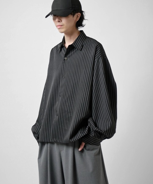 Lui's(ルイス)の「【Neucon/ニューコン】BALLOON SLEEVE STRIPE OVER SHIRT / バルーンスリーブストライプオーバーシャツ(シャツ/ブラウス・メンズ・ネイビー/ホワイト/ブラック・1/2)」の15枚目の写真