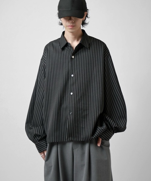 Lui's(ルイス)の「【Neucon/ニューコン】BALLOON SLEEVE STRIPE OVER SHIRT / バルーンスリーブストライプオーバーシャツ(シャツ/ブラウス・メンズ・ネイビー/ホワイト/ブラック・1/2)」の18枚目の写真