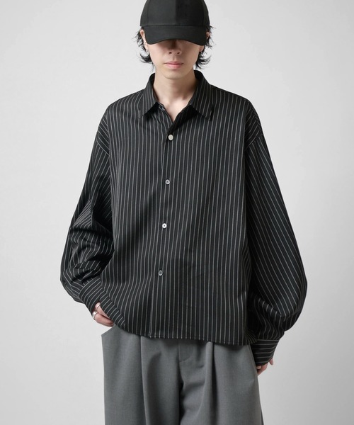 Lui's(ルイス)の「【Neucon/ニューコン】BALLOON SLEEVE STRIPE OVER SHIRT / バルーンスリーブストライプオーバーシャツ(シャツ/ブラウス・メンズ・ネイビー/ホワイト/ブラック・1/2)」の17枚目の写真