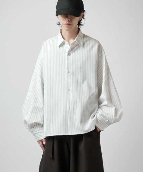 Lui's(ルイス)の「【Neucon/ニューコン】BALLOON SLEEVE STRIPE OVER SHIRT / バルーンスリーブストライプオーバーシャツ(シャツ/ブラウス・メンズ・ネイビー/ホワイト/ブラック・1/2)」の14枚目の写真