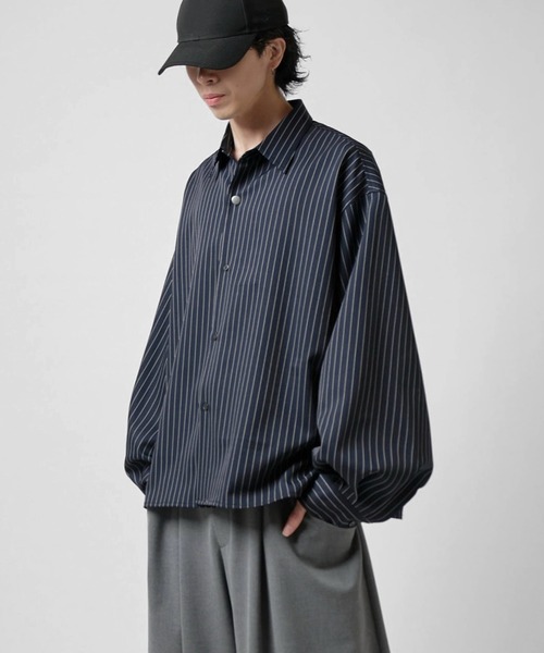 Lui's(ルイス)の「【Neucon/ニューコン】BALLOON SLEEVE STRIPE OVER SHIRT / バルーンスリーブストライプオーバーシャツ(シャツ/ブラウス・メンズ・ネイビー/ホワイト/ブラック・1/2)」の8枚目の写真