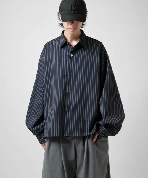 Lui's(ルイス)の「【Neucon/ニューコン】BALLOON SLEEVE STRIPE OVER SHIRT / バルーンスリーブストライプオーバーシャツ(シャツ/ブラウス・メンズ・ネイビー/ホワイト/ブラック・1/2)」の9枚目の写真