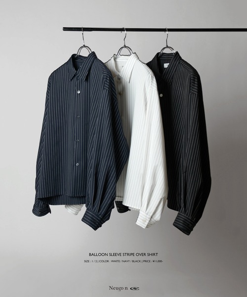 Lui's(ルイス)の「【Neucon/ニューコン】BALLOON SLEEVE STRIPE OVER SHIRT / バルーンスリーブストライプオーバーシャツ(シャツ/ブラウス・メンズ・ネイビー/ホワイト/ブラック・1/2)」の4枚目の写真