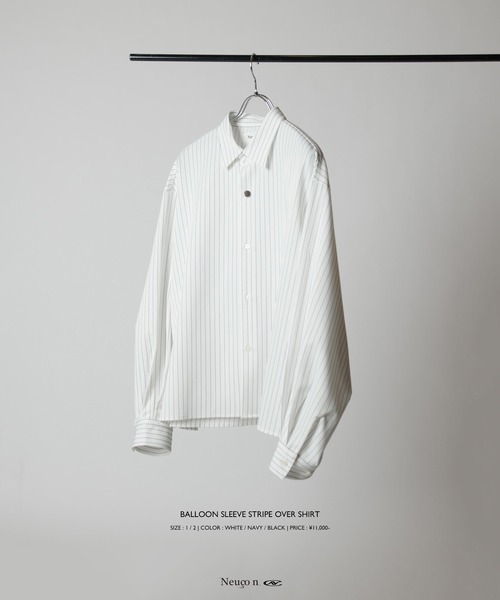Lui's(ルイス)の「【Neucon/ニューコン】BALLOON SLEEVE STRIPE OVER SHIRT / バルーンスリーブストライプオーバーシャツ(シャツ/ブラウス・メンズ・ネイビー/ホワイト/ブラック・1/2)」の19枚目の写真