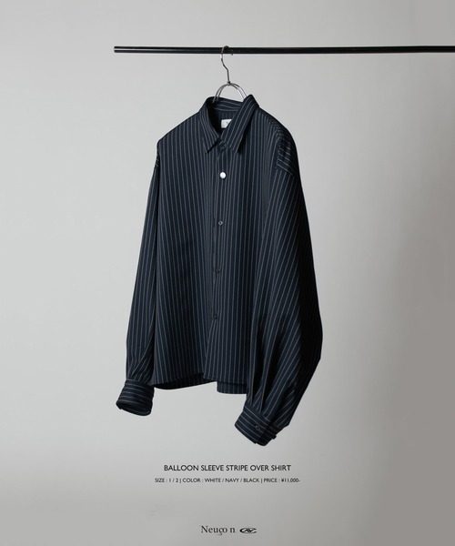 Lui's(ルイス)の「【Neucon/ニューコン】BALLOON SLEEVE STRIPE OVER SHIRT / バルーンスリーブストライプオーバーシャツ(シャツ/ブラウス・メンズ・ネイビー/ホワイト/ブラック・1/2)」の20枚目の写真