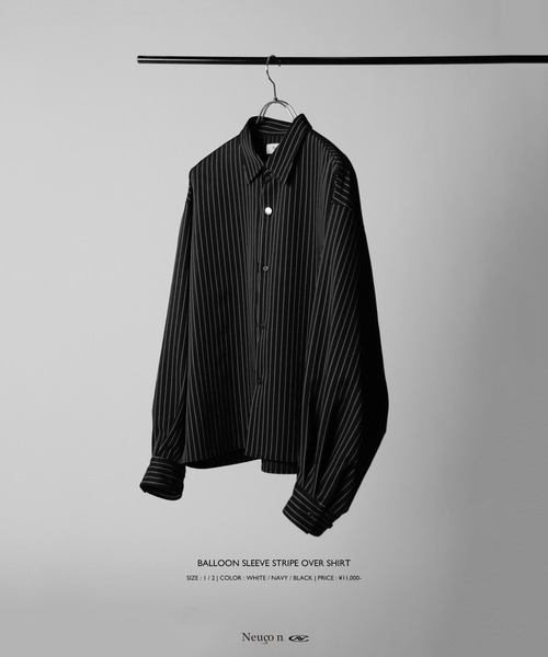 Lui's(ルイス)の「【Neucon/ニューコン】BALLOON SLEEVE STRIPE OVER SHIRT / バルーンスリーブストライプオーバーシャツ(シャツ/ブラウス・メンズ・ネイビー/ホワイト/ブラック・1/2)」の21枚目の写真