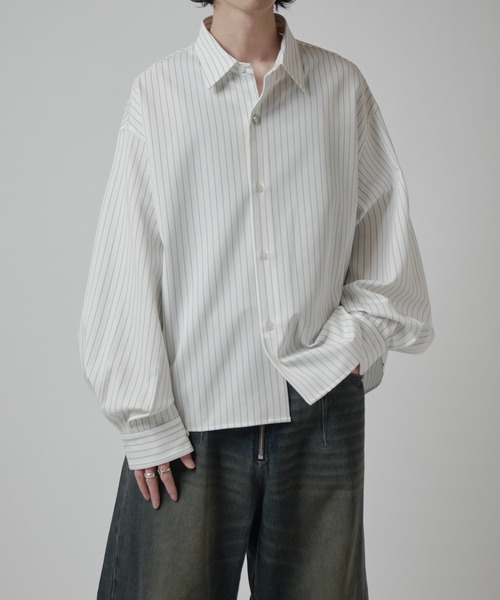 Lui's（ルイス）の「【Neucon】BALLOON SLEEVE STRIPE OVER SHIR / バルーンスリーブストライプオーバーシャツ（シャツ/ブラウス・メンズ・ネイビー/ホワイト/ブラック・1/2）」の7枚目の写真