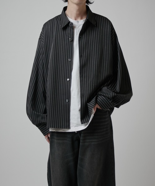 Lui's（ルイス）の「【Neucon】BALLOON SLEEVE STRIPE OVER SHIR / バルーンスリーブストライプオーバーシャツ（シャツ/ブラウス・メンズ・ネイビー/ホワイト/ブラック・1/2）」の16枚目の写真