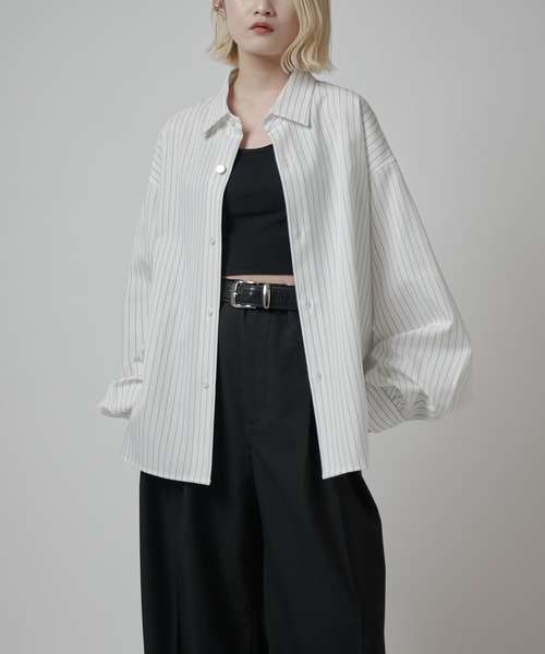 Lui's（ルイス）の「【Neucon】BALLOON SLEEVE STRIPE OVER SHIR / バルーンスリーブストライプオーバーシャツ（シャツ/ブラウス・メンズ・ネイビー/ホワイト/ブラック・1/2）」の10枚目の写真