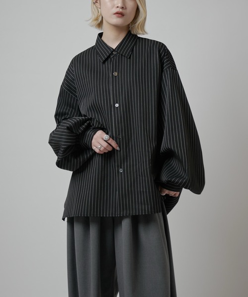 Lui's（ルイス）の「【Neucon】BALLOON SLEEVE STRIPE OVER SHIR / バルーンスリーブストライプオーバーシャツ（シャツ/ブラウス・メンズ・ネイビー/ホワイト/ブラック・1/2）」の21枚目の写真