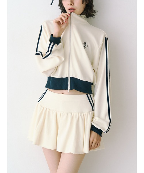 jouetie（ジュエティ）の「バイカラートラックジャケット【セットアップ対応】ジャージ（ジャージ・レディース・アイボリー/ピンク/グレー・MEDIUM）」の2枚目の写真