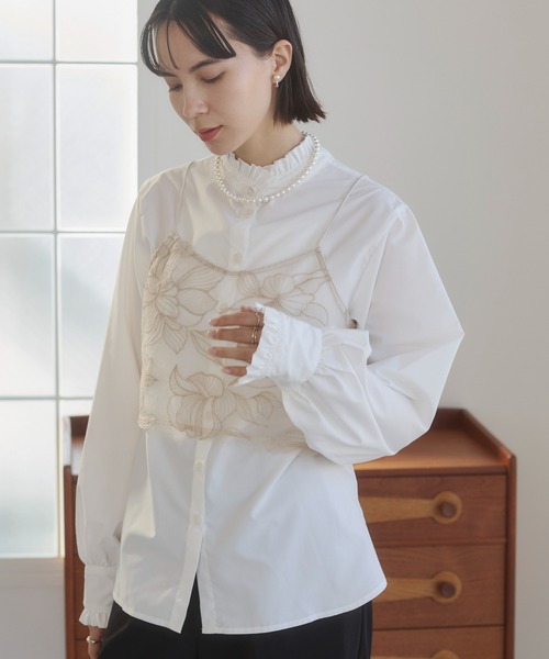 ANGIE（アンジー）の「チュール シアー フラワー刺繍 ビスチェ（キャミソール・レディース・ライトベージュ/ブラック・FREE）」の5枚目の写真