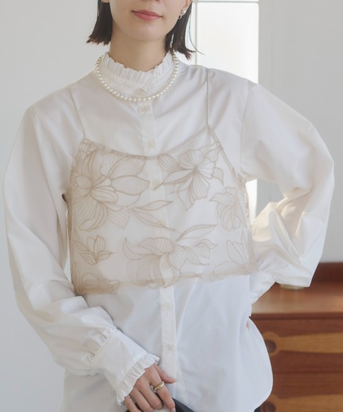 ANGIE（アンジー）の「チュール シアー フラワー刺繍 ビスチェ（キャミソール・レディース・ライトベージュ/ブラック・FREE）」の6枚目の写真