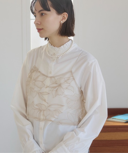 ANGIE（アンジー）の「チュール シアー フラワー刺繍 ビスチェ（キャミソール・レディース・ライトベージュ/ブラック・FREE）」の8枚目の写真