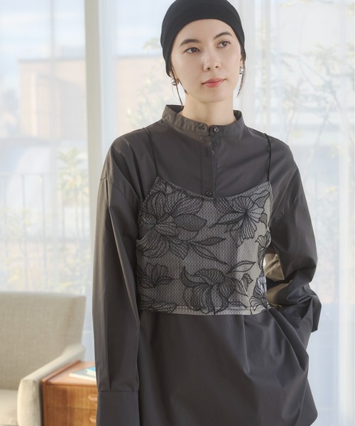 ANGIE（アンジー）の「チュール シアー フラワー刺繍 ビスチェ（キャミソール・レディース・ライトベージュ/ブラック・FREE）」の10枚目の写真