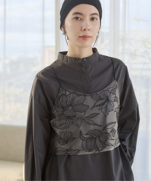 ANGIE（アンジー）の「チュール シアー フラワー刺繍 ビスチェ（キャミソール・レディース・ライトベージュ/ブラック・FREE）」の12枚目の写真