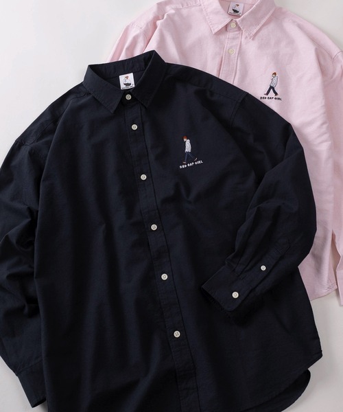 Red Cap Girl（レッドキャプガール）の「【70】【RCG/レッドキャップガール】ワンポイント刺繍 無地 オックスシャツ/メンズ/レディース/ユニセックス（シャツ/ブラウス・メンズ・イエロー/ピンク/サックスブルー/グリーン/ネイビー/ホワイト・M/L/XL）」の3枚目の写真