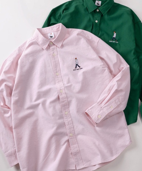 Red Cap Girl（レッドキャプガール）の「【70】【RCG/レッドキャップガール】ワンポイント刺繍 無地 オックスシャツ/メンズ/レディース/ユニセックス（シャツ/ブラウス・メンズ・イエロー/ピンク/サックスブルー/グリーン/ネイビー/ホワイト・M/L/XL）」の6枚目の写真
