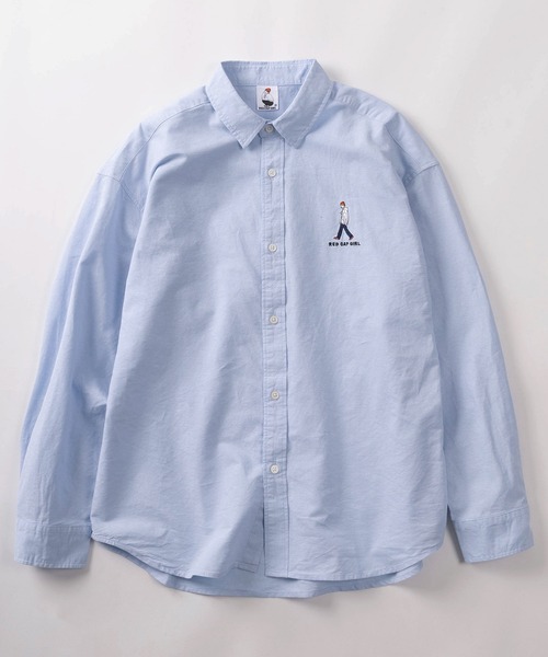 Red Cap Girl（レッドキャプガール）の「【70】【RCG/レッドキャップガール】ワンポイント刺繍 無地 オックスシャツ/メンズ/レディース/ユニセックス（シャツ/ブラウス・メンズ・イエロー/ピンク/サックスブルー/グリーン/ネイビー/ホワイト・M/L/XL）」の7枚目の写真