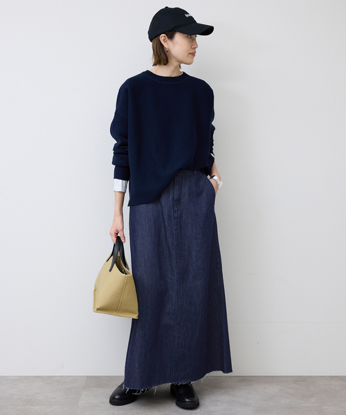 SLOBE IENA(スローブイエナ)の「LE DENIM BOXY TUCK デニムスカート(デニムスカート・レディース・ネイビー/ホワイト・38/36)」の18枚目の写真