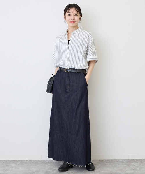 SLOBE IENA（スローブイエナ）の「LE DENIM BOXY TUCK デニムスカート（デニムスカート・レディース・ネイビー/ホワイト・38/36）」の8枚目の写真