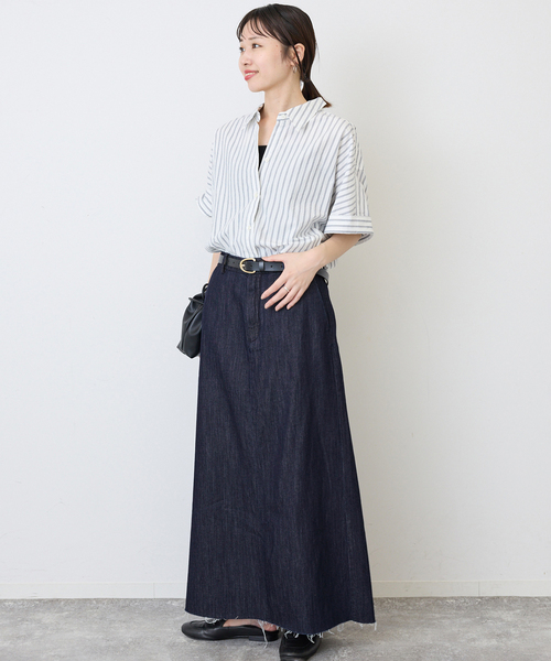 SLOBE IENA（スローブイエナ）の「LE DENIM BOXY TUCK デニムスカート（デニムスカート・レディース・ネイビー/ホワイト・38/36）」の11枚目の写真