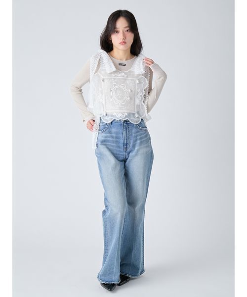 セール】【WEB限定00サイズ】ストレッチセミフレアデニムパンツ
