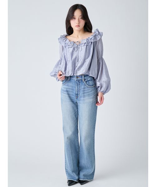 セール】【WEB限定00サイズ】ストレッチセミフレアデニムパンツ