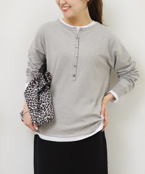 JOURNAL STANDARD relume（ジャーナルスタンダード　レリューム）の「［2枚セット / SS素材］3WAYレイヤードヘンリープルオーバー（ニット/セーター・レディース・グリーン/ブラック/ライトグレー/ピンク系その他・FREE）」の2枚目の写真