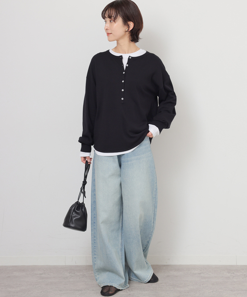 JOURNAL STANDARD relume（ジャーナルスタンダード　レリューム）の「［2枚セット / SS素材］3WAYレイヤードヘンリープルオーバー（ニット/セーター・レディース・グリーン/ブラック/ライトグレー/ピンク系その他・FREE）」の5枚目の写真