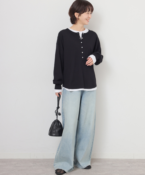 JOURNAL STANDARD relume（ジャーナルスタンダード　レリューム）の「［2枚セット / SS素材］3WAYレイヤードヘンリープルオーバー（ニット/セーター・レディース・グリーン/ブラック/ライトグレー/ピンク系その他・FREE）」の6枚目の写真