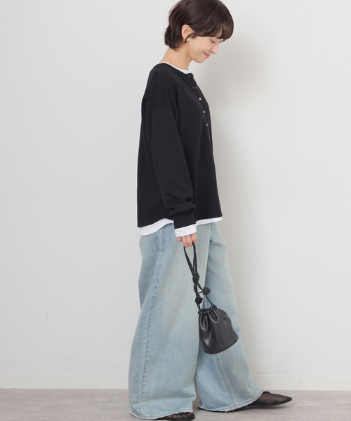 JOURNAL STANDARD relume（ジャーナルスタンダード　レリューム）の「［2枚セット / SS素材］3WAYレイヤードヘンリープルオーバー（ニット/セーター・レディース・グリーン/ブラック/ライトグレー/ピンク系その他・FREE）」の7枚目の写真