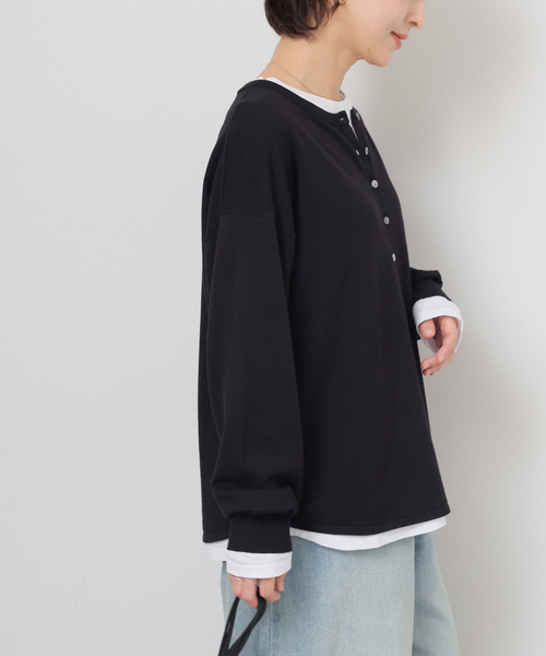 JOURNAL STANDARD relume（ジャーナルスタンダード　レリューム）の「［2枚セット / SS素材］3WAYレイヤードヘンリープルオーバー（ニット/セーター・レディース・グリーン/ブラック/ライトグレー/ピンク系その他・FREE）」の11枚目の写真