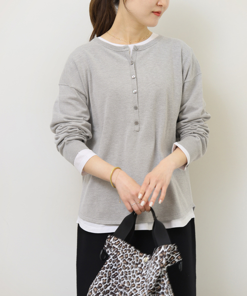 JOURNAL STANDARD relume（ジャーナルスタンダード　レリューム）の「［2枚セット / SS素材］3WAYレイヤードヘンリープルオーバー（ニット/セーター・レディース・グリーン/ブラック/ライトグレー/ピンク系その他・FREE）」の18枚目の写真