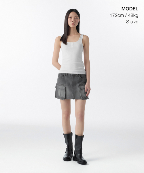 MUSINSA STANDARD WOMAN（ムシンサスタンダードウーマン）の「ウィメンズソフトジャージヘンリータンクトップ[ホワイト]（Tシャツ/カットソー・レディース・その他・SMALL/MEDIUM/LARGE/X-SMALL）」の2枚目の写真