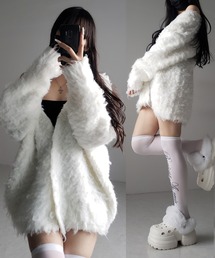 【 ２color 】シャギーニットビッグカーディガンミニワンピース ／ shaggy knit big cardigan mini onepiece ※※