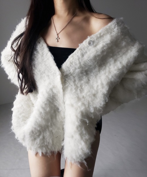 me+em select(ミームセレクト)の「【 2color 】シャギーニットビッグカーディガンミニワンピース / shaggy knit big cardigan mini onepiece ※※(カーディガン/ボレロ・レディース・ホワイト/ブラック・FREE)」の8枚目の写真