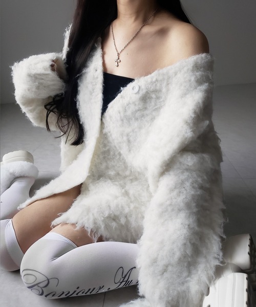 me+em select(ミームセレクト)の「【 2color 】シャギーニットビッグカーディガンミニワンピース / shaggy knit big cardigan mini onepiece ※※(カーディガン/ボレロ・レディース・ホワイト/ブラック・FREE)」の11枚目の写真