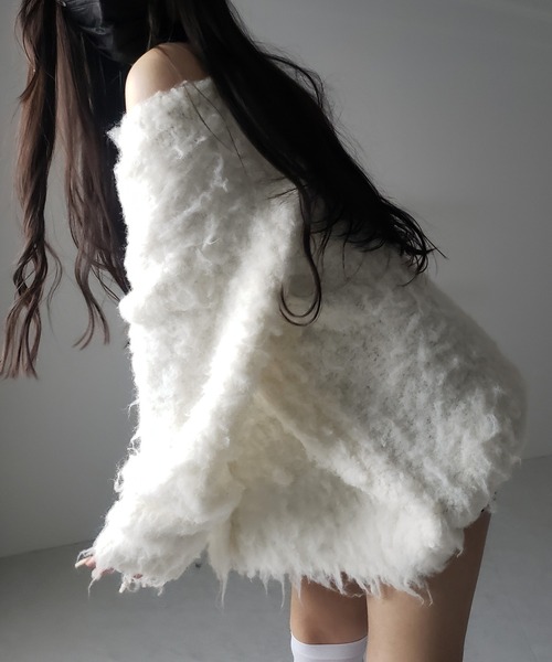 me+em select(ミームセレクト)の「【 2color 】シャギーニットビッグカーディガンミニワンピース / shaggy knit big cardigan mini onepiece ※※(カーディガン/ボレロ・レディース・ホワイト/ブラック・FREE)」の12枚目の写真