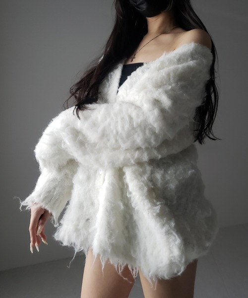 me+em select(ミームセレクト)の「【 2color 】シャギーニットビッグカーディガンミニワンピース / shaggy knit big cardigan mini onepiece ※※(カーディガン/ボレロ・レディース・ホワイト/ブラック・FREE)」の13枚目の写真
