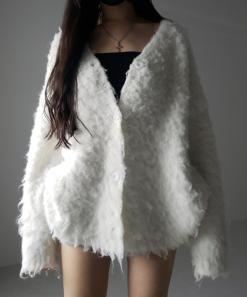 me+em select(ミームセレクト)の「【 2color 】シャギーニットビッグカーディガンミニワンピース / shaggy knit big cardigan mini onepiece ※※(カーディガン/ボレロ・レディース・ホワイト/ブラック・FREE)」の14枚目の写真