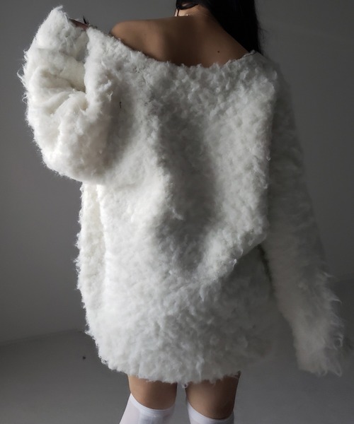 me+em select(ミームセレクト)の「【 2color 】シャギーニットビッグカーディガンミニワンピース / shaggy knit big cardigan mini onepiece ※※(カーディガン/ボレロ・レディース・ホワイト/ブラック・FREE)」の15枚目の写真