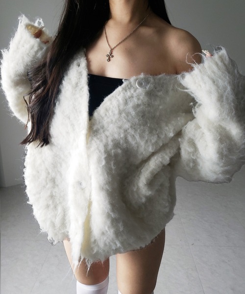 me+em select(ミームセレクト)の「【 2color 】シャギーニットビッグカーディガンミニワンピース / shaggy knit big cardigan mini onepiece ※※(カーディガン/ボレロ・レディース・ホワイト/ブラック・FREE)」の21枚目の写真