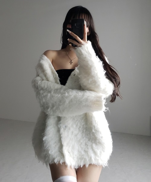 me+em select(ミームセレクト)の「【 2color 】シャギーニットビッグカーディガンミニワンピース / shaggy knit big cardigan mini onepiece ※※(カーディガン/ボレロ・レディース・ホワイト/ブラック・FREE)」の19枚目の写真