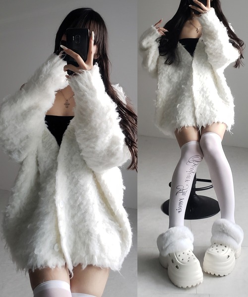 2color 】シャギーニットビッグカーディガンミニワンピース ／ shaggy