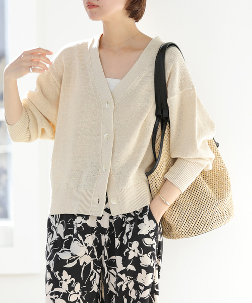 JOURNAL STANDARD relume（ジャーナルスタンダード　レリューム）の「リネンコットンVカーディガン（カーディガン/ボレロ・レディース・アイボリー/グリーン/ネイビー・FREE）」の5枚目の写真