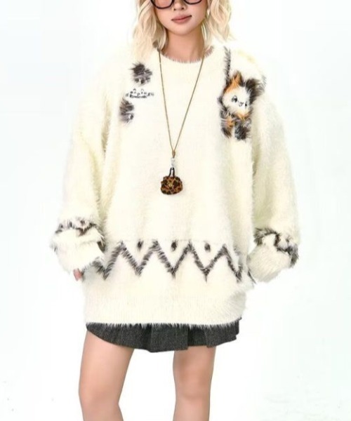 セール】Y2Kふわもこ/アニマルニットプルオーバー（ニット/セーター