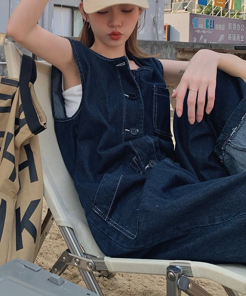 ARCADE（アーケード）の「春夏服 ワイドデニムサロペットパンツ -ARCADE Limited Line-（サロペット/オーバーオール・レディース・ネイビー・FREE）」の8枚目の写真