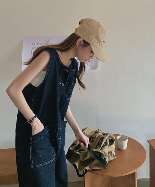 ARCADE（アーケード）の「春夏服 ワイドデニムサロペットパンツ -ARCADE Limited Line-（サロペット/オーバーオール・レディース・ネイビー・FREE）」の3枚目の写真